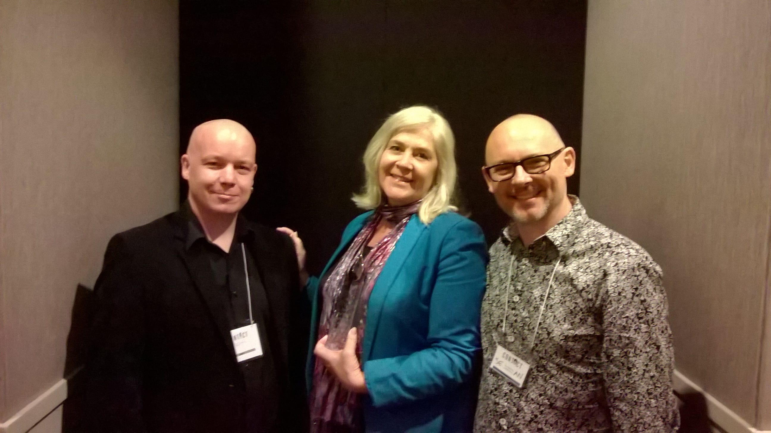 Pat McNamara, Rowena Cory Daniells and Sean Williams (who presented the award on Tehani's behalf)